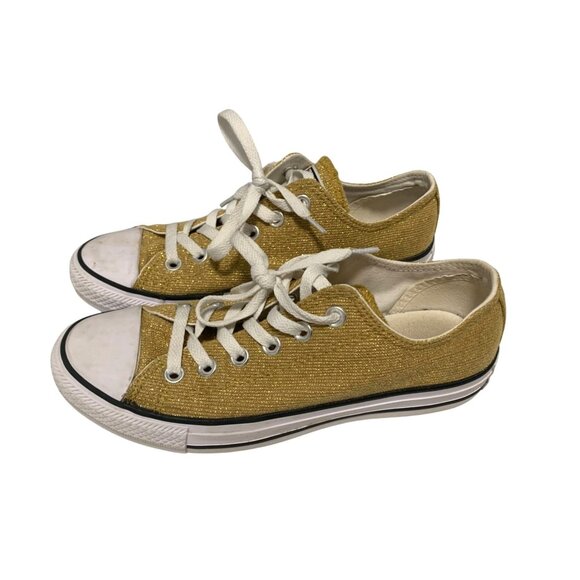 Converse Chuck Taylor All Star Womens Sz 7 Gold Sparkle 549678F Bling Lace Tie U - Picture 1 of 6